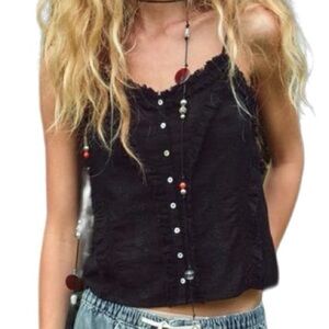 NWT Zara Women’s Black Embroidered Cotton Gauze Spaghetti Strap Top -size Medium